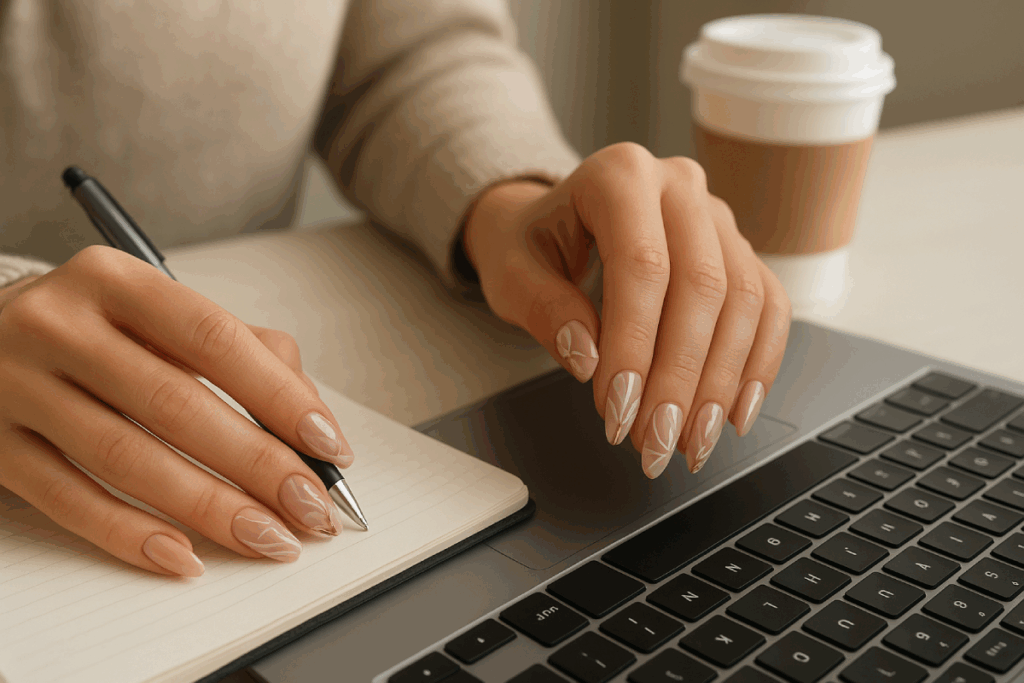 Press-on nagels in korte lengte - geschikt voor fysiek werk en drukke agenda's.